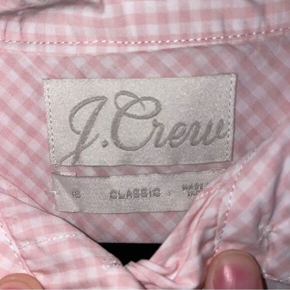 J Crew 18 Classic Button Shirt Pink Gingham Cotton Long Sleeve Ruffles - Picture 4 of 8